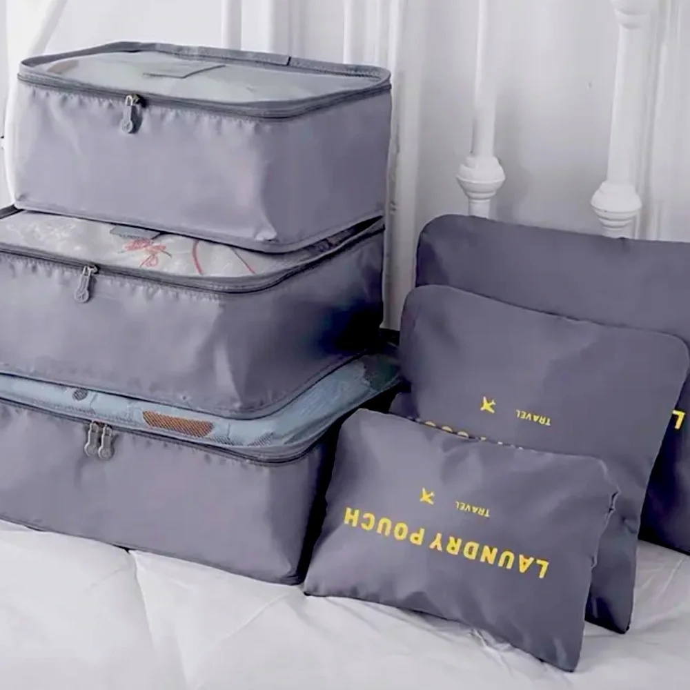 New - Amazing - 6-Piece Ultimate Travel Organizer Set - Gray